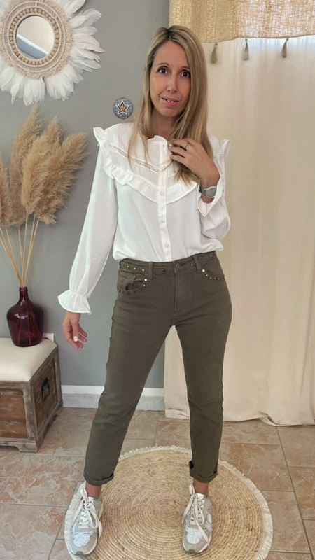 Blouse blanche élégante à volants Taille unique - photo numéro 4