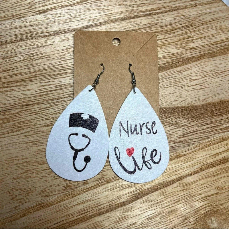 Faux Leather Drop Earring- Nurse Life