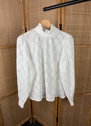 Blouse Manches Longues à Dentelles Blanche en Coton Col Haut à Volants Sézane Taille 42, marca: Sézane, estado: Muito bom, tamanho: XL / 42 / 14, €70.00, €74.20 inclui Proteção do Comprador Pro