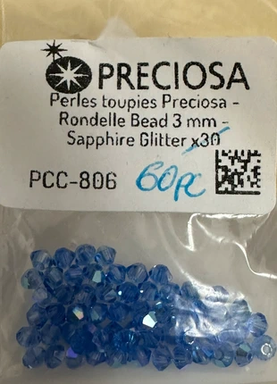 Perles Preciosa Sapphire Glitter 3 mm, lot de 60 pièces, marque: Preciosa, état: Neuf avec étiquette, 3,00 €, 3,85 € Protection acheteurs incluse