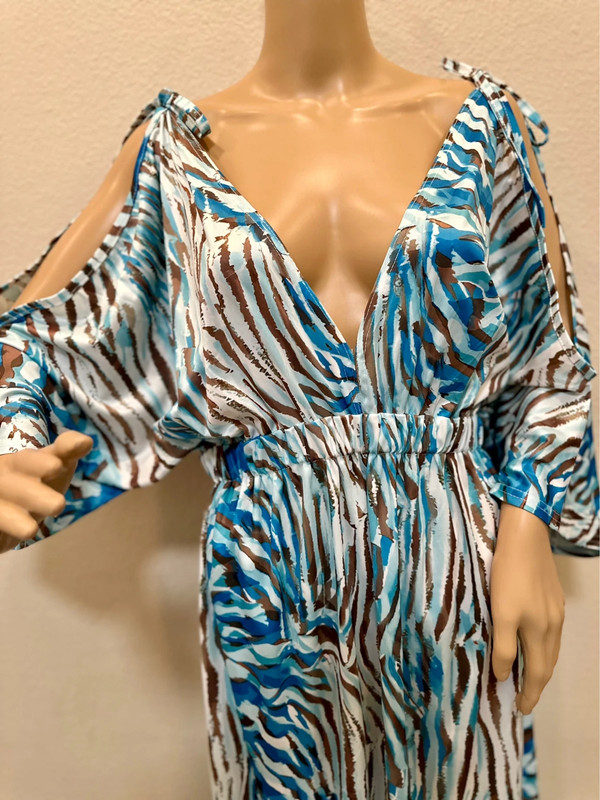 Blue white kaftan lounge maxi beach dress cover up 3