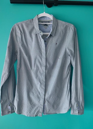 Chemise Tommy Hilfiger slim fit S/M – bleu motifs géométriques – coton – élégante, brand: Tommy Hilfiger, condition: Good, size: S, €19.90, €21.60 includes Buyer Protection Pro