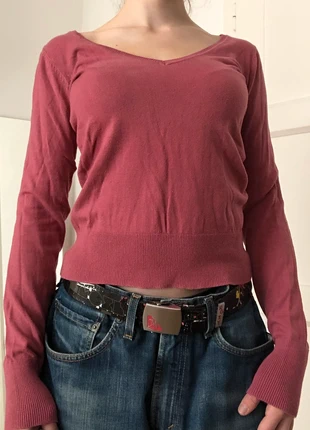 cool y2k style fitted dark pink vneck longsleeve shirt sweater sweatershir, marke: Pimkie, zustand: Gut, größe: M / 38 / 10, 18,00 €, 19,60 € inklusive Vinted-Käuferschutz