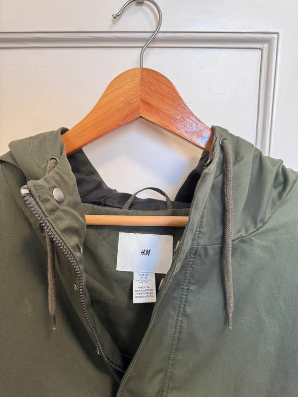 H&M Army Green Hooded Jacket: Button and Zipper 2