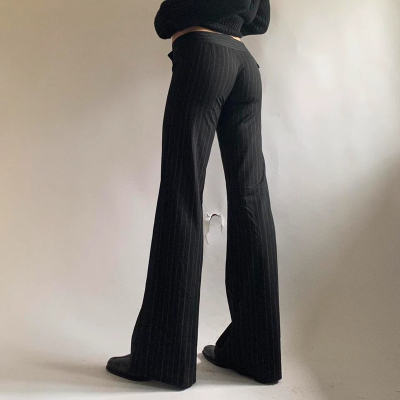 Vintažinės ( vintage black pinstripe office chic pants/trousers) juodos kelnės 2
