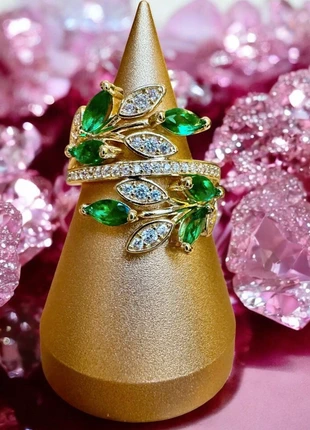 Bague Inspiration Style Swarovski Zircon Feuilles Gold Emeraude Luxe Vintage Oldmoney Glamour, marque: Swarovski, état: Très bon état, taille: 18,1 mm, 22,00 €, 23,80 € Protection acheteurs incluse