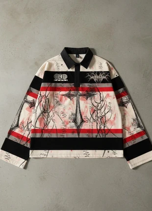 Chemise beige rouge noire / streetwear / arty / oversize / abstract print / unisex / tendance, marque: Inkline Atelier, état: Très bon état, taille: M, 49,90 €, 53,10 € Protection acheteurs incluse