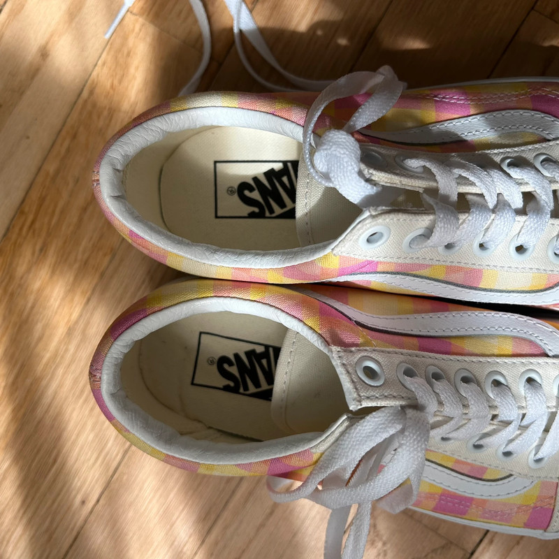 NWOT Vans platform pink yellow plaid women’s size 8 canvas 4