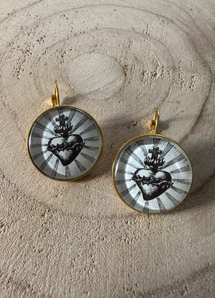 Boucle d’oreille cabochon camée dormeuse doré or acier cœur ex voto sacré, marca: Vintage Dressing, estado: Muy bueno, 5,00 €, 5,95 € Protección al comprador incluida