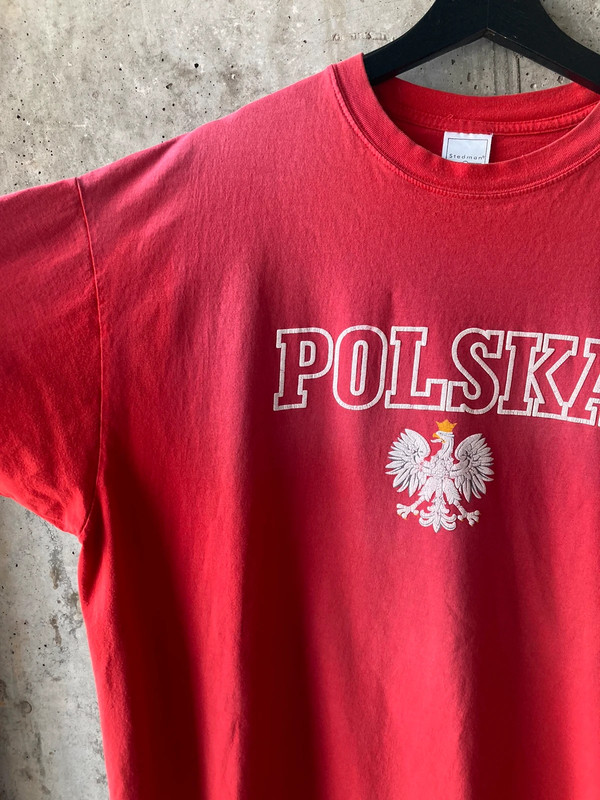 Men’s VTG Stedman T-Shirt Size Large Polska Sun Fading Red 100% Cotton Soft 3