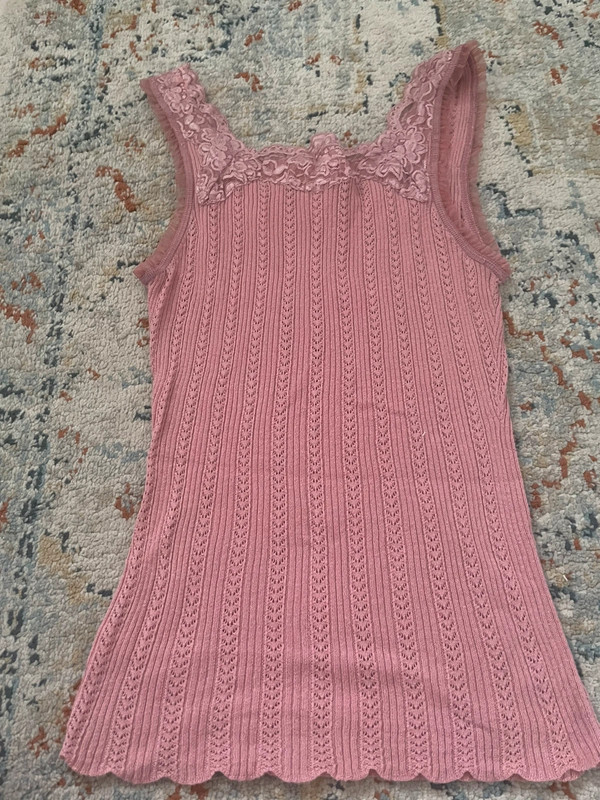 Pink lace ribbed tank top 4