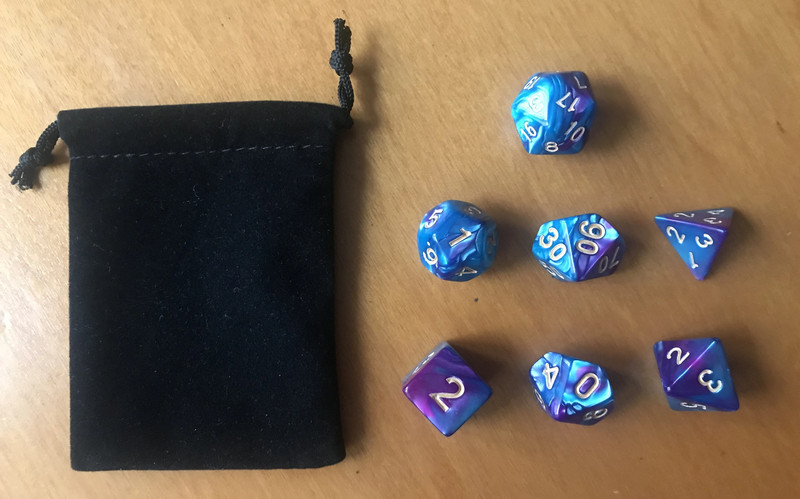 Set 7 Dadi Viola Turchese marmorizzati + sacchetto bonus / Dice Marbled Purple Turquoise + free bag 1