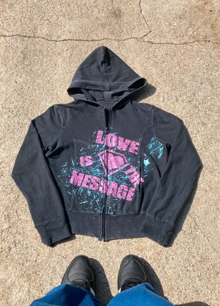 Vintage 2000’s Y2k Style “Love Is the Message” Zip rock Hoodie, marque: American Vintage, état: Très bon état, taille: S / 36 / 8, 20,00 €, 21,70 € Protection acheteurs incluse