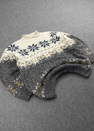 Pull Col Roulé Vintage 80s en Maille Poilu Gris / Crème Motifs Imprimé "Flocon" 60% Laine Alpaga (L), brand: Vintage Dressing, condition: Very good, size: L, €29.00, €31.15 includes Buyer Protection Pro