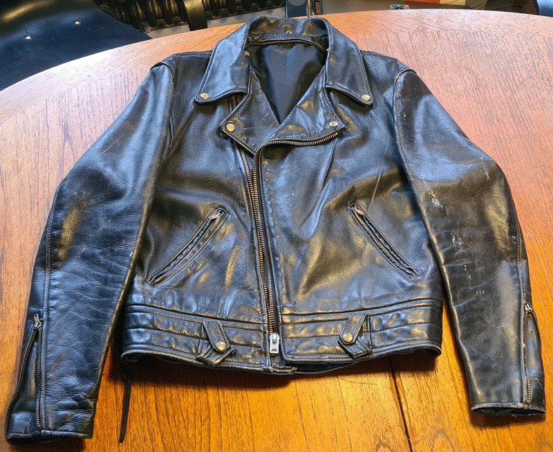 Vintage 1950's Classic Leather (Perfecto style) US Motorcycle Cop Jacket Black 44 XL 1