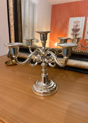 Chandelier 5 branches en métal argenté – style vintage chic, marque: Vintage Love, état: Bon état, 22,00 €, 23,80 € Protection acheteurs incluse