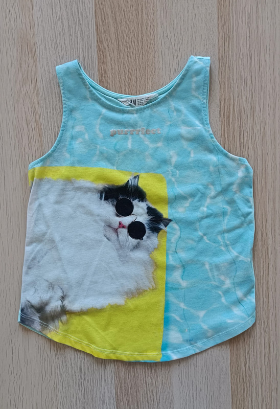 Tanktop mit Druck von H&M Türkis/Katze in Gr. 146/152 1