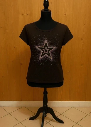 T-shirt noir C-F2 motif étoile strassé, merk: C-F2, staat: Goed, maat: L / 40 / 12, € 3,99, € 4,89 inclusief Kopersbescherming
