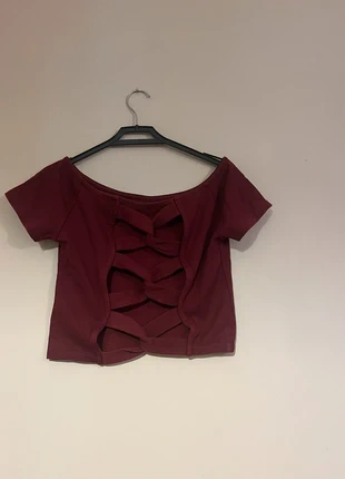 Y2k bellissimo crop top estivo colore borgogna con schiena scoperta - taglia m -, brand: Pull & Bear, condizioni: Ottime, taglia: M / IT 42 / EU 38, €5.00, €5.95 include la Protezione acquisti