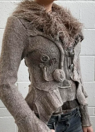 French knit cardigan with faux fur 90s bell sleeves so cool, brand: Unique Vintage, condition: New without tags, size: 4 / S, $27.60, $29.68 includes Buyer Protection