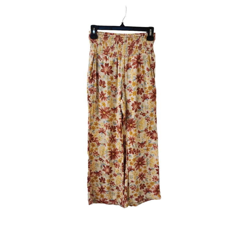 Billabong Floral Beach Casual Pants Medium Yellow/Mauve/Cream 1