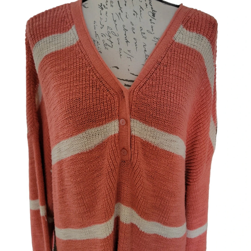 Terra & Sky 2x Orange and Gray Striped Long Knit Cardigan Sweater 2
