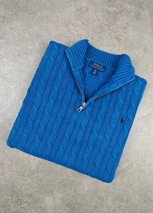 Polo Ralph Lauren pull torsadé bleu roi garçon S col montant 1/4 zip  logo brodé bleu marine, marque: Ralph Lauren, état: Très bon état, taille: S, 26,90 €, 28,95 € Protection acheteurs incluse