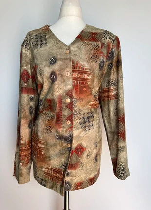Veste Vintage Effet Velours Motifs Ethniques Bohème Chic Années 90 Boutons Bois Unique, brand: Vintage Dressing, condition: Very good, size: L / 40 / 12, €8.00, €9.10 includes Buyer Protection
