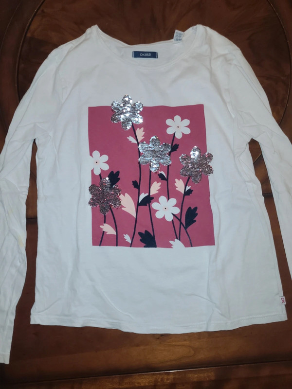 Tee-shirt manches longues okaïdi 12 ans fleurs roses 2