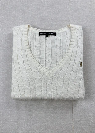 Pull torsadé polo Ralph lauren col V blanc cassé logo marron / Taille L, marque: Ralph Lauren, état: Très bon état, taille: L / 40 / 12, 45,00 €, 47,95 € Protection acheteurs (Pro) incluse