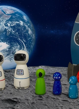 Peg dolls thema De ruimte, marque: Handgemaakt, état: Neuf sans étiquette, taille: Taille unique, 12,00 €, 13,30 € Protection acheteurs incluse