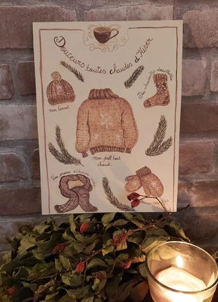 Affiche illustration à l'aquarelle Noël / Yule / hiver 20x30 cm, brand: Fabrication Artisanale, condition: New with tags, €9.00, €10.15 includes Buyer Protection