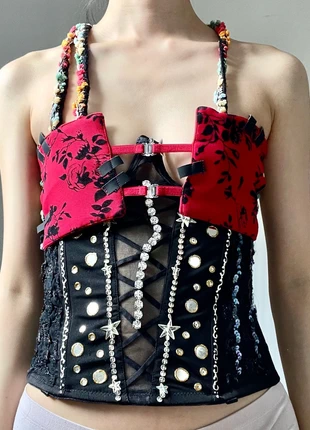 Vintage corset noire étoilé, staat: Heel goed, maat: S / 36 / 8, € 9,50, € 10,68 inclusief Kopersbescherming