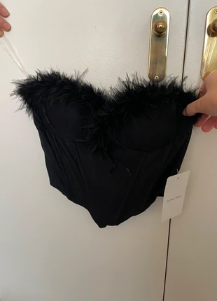 Corset/top bandeau negro con pelo sintético, marque: Glowrias, état: Neuf avec étiquette, taille: S / 36 / 8, 5,00 €, 5,95 € Protection acheteurs incluse