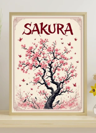 Cadre Art Déco Vintage Sakura - Japon - Kawaii - Pour entrée Chambre Salon Véranda Bureau, marque: Art Vintage, état: Neuf sans étiquette, 14,00 €, 15,40 € Protection acheteurs (Pro) incluse