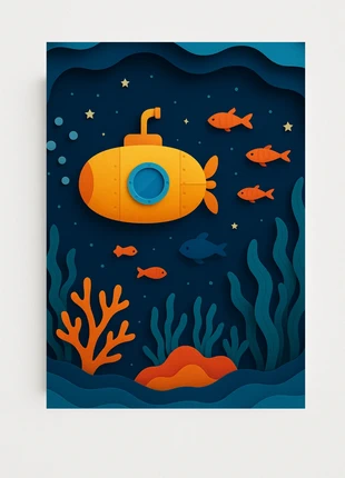 Affiche A4 - Thème mer océan sous marin bleu 3D, merk: HandyPixel, staat: Heel goed, € 7,00, € 8,05 inclusief Kopersbescherming Pro