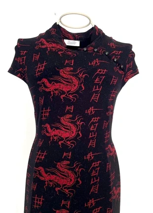 Vintage 90s 2000s y2k rare Pimkie black and red Chinese dragon print fitted dress, size XS 6-8, brand: Pimkie, condition: Very good, size: XS / UK 4-6, £15.00, £16.45 includes Buyer Protection