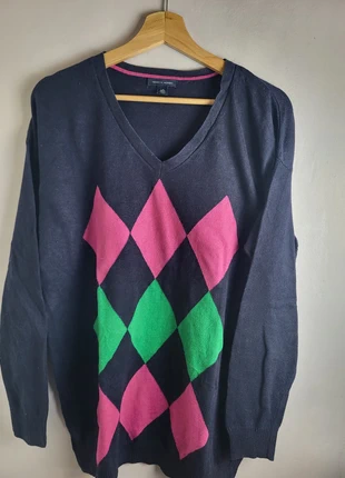 Pull col V bleu marine à motif losange Tommy Hilfiger – Taille L (femme), marke: Tommy Hilfiger, zustand: Sehr gut, größe: L / 40 / 12, 11,00 €, 12,25 € inklusive Vinted-Käuferschutz