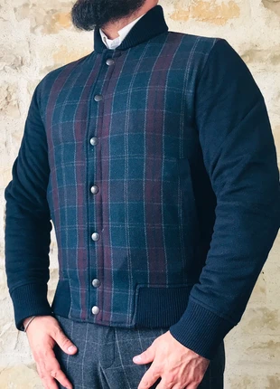 Bombers en laine Harris Tweed à carreaux bordeaux bleur marine taille M, marque: Harris Tweed, état: Très bon état, taille: M, 94,90 €, 100,35 € Protection acheteurs incluse