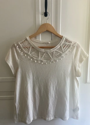 T-shirt blanc crème bohème, marque: H&M, état: Très bon état, taille: S / 36 / 8, 2,00 €, 2,80 € Protection acheteurs incluse
