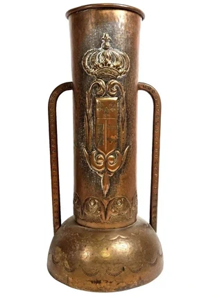 Tall Antique French Brass Vase – Royal Blazon, Crown & Fleur-de-Lis – Measures below, condition: Good, €59.00, €62.65 includes Buyer Protection Pro