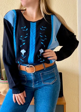 Pull vintage en laine Philippe le bac bleu turquoise noir chaud doux hiver sweater unique, marca: Vintage Dressing, estado: Muito bom, tamanho: XL / 42 / 14, €22.00, €23.80 inclui Proteção do Comprador