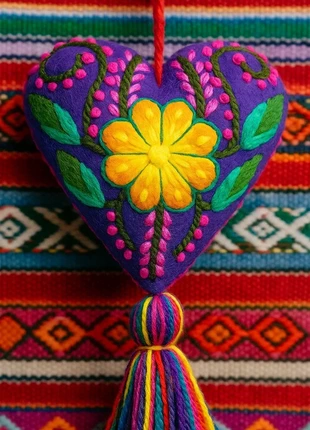 Hand-Embroidered Wool Heart Ornament – Unique Peruvian Craft, marque: LesPépitesdeLuline, état: Neuf sans étiquette, 30,00 €, 32,20 € Protection acheteurs incluse