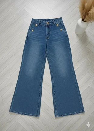 Jean Femme à Jambes Larges – Taille Mi-Haute, Boutons & Clous Décoratifs, Taille S, marca: vera denim, estado: Muy bueno, tamaño: S / 36 / 8, 46,90 €, 49,95 € Protección al comprador incluida