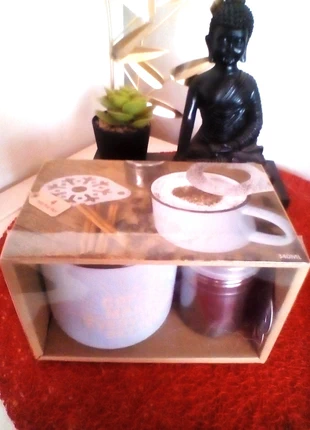 Coffret cadeau décoration café tasse saupoudreuse pochoirs, marca: GiFi, estado: Novo com etiquetas, €6.00, €7.00 inclui Proteção do Comprador