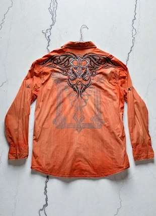 🧡 Roar Men's Embroidered Button-Up Shirt - Orange/Black 🧡, marque: Affliction, état: Très bon état, taille: XXL, 44,90 €, 47,85 € Protection acheteurs (Pro) incluse