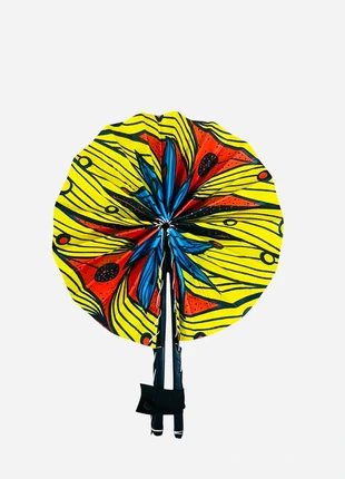 Éventail pliable, Tissu Wax, Made in Afrique (fait main), Jaune, Rouge & Bleu à Fleurs – TU, merk: Africa, staat: Nieuw zonder prijskaartje, € 17,00, € 18,55 inclusief Kopersbescherming