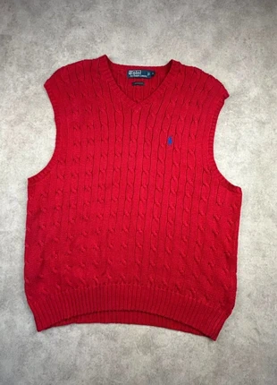 Pull sans manche torsadé Ralph Lauren rouge logo brodé marine - taille L, brand: Ralph Lauren, condizioni: Ottime, taglia: L, €34.90, €37.35 include la Protezione acquisti Pro
