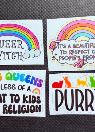 Pride Inclusive Queer Witch Pronouns Cat Large Stickers x4, brand: Pride, condition: New without tags, size: One size, £1.99, £2.45 includes Buyer Protection Pro