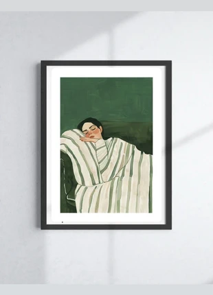 Poster A3 “Sunday Nap” Ritratto con coperta a righe, marque: Art, état: Neuf sans étiquette, 8,95 €, 10,10 € Protection acheteurs incluse